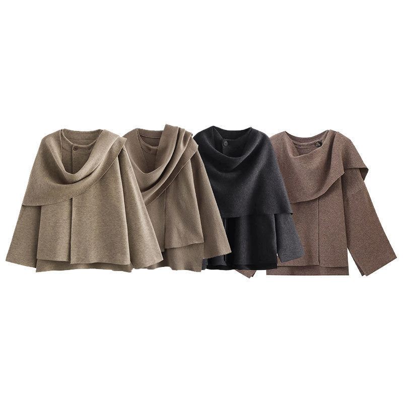 Scarf Knitted New Women's Autumn Cross-Border Outwear Jacket Loose Asymmetrical European and American Style Women