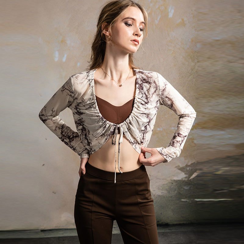 Spring and Summer Blouses, Sports Yoga Outer Tops, Printed Mesh Tops