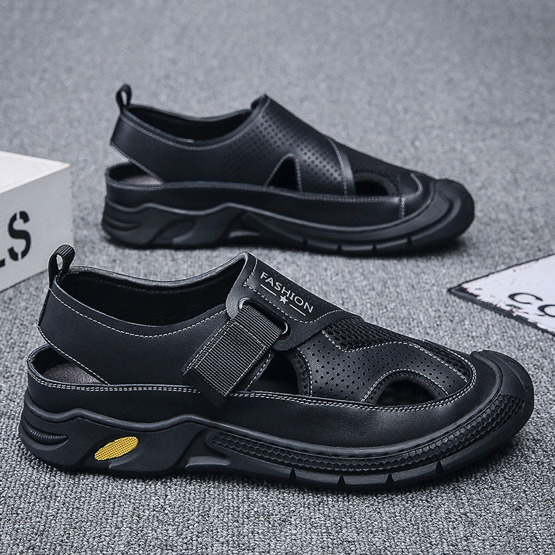 Sandals for Men, Summer Casual Shoes, Breathable Toe-Toe Mesh Outdoor Hollow Hole Shoes, Trendy Roman Non-Slip Beach Shoes for Men