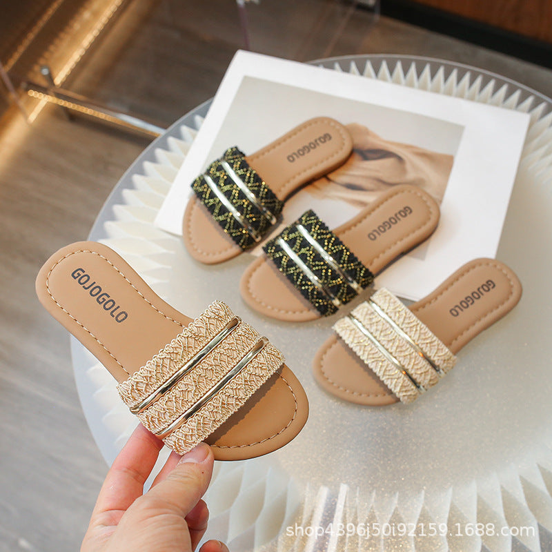 Girls' Slippers 2024 Summer New Children's Shoes Outer Wear Sandals Summer Little Girl's Soft-soled Internet-famous Fashionable Sandals