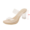 Real sheepskin transparent high heel girls shoes 2025 new waterproof platform with crystal heel thick heel sandals