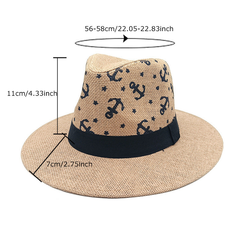 Spring and Summer Hats European and American Anchor Printed Straw Hats Seaside Vacation Sun Protection Hats Beach Sun Hats Jazz Hats