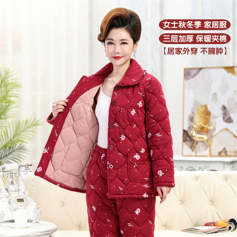 Sleeping beauty pajamas fall/winter women's cotton padded three-layer thick warm and cold-proof home clothes mother's day gift 08