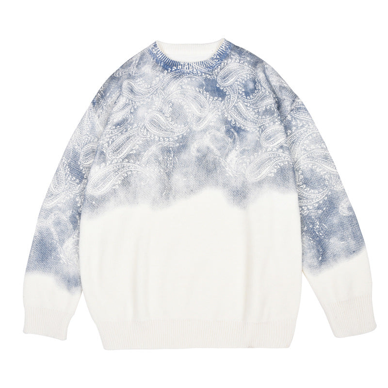 Cashew Flower Tie-Dye Sweater Men's Winter Ins Trendy Sweater Design Niche plus size Loose Round Neck Sweater