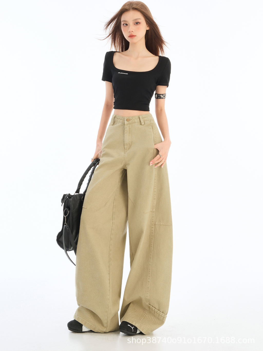 khaki Machete Tooling Jeans Women's 2025 New Spring High Waist Loose Sycamore Wide Leg Pants