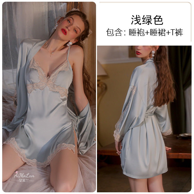 Meishilan Sexy Pajamas Underwear Women's Summer Sling Pajamas Two-piece Nightgown Sling suit Morning Gown Home Clothes 213