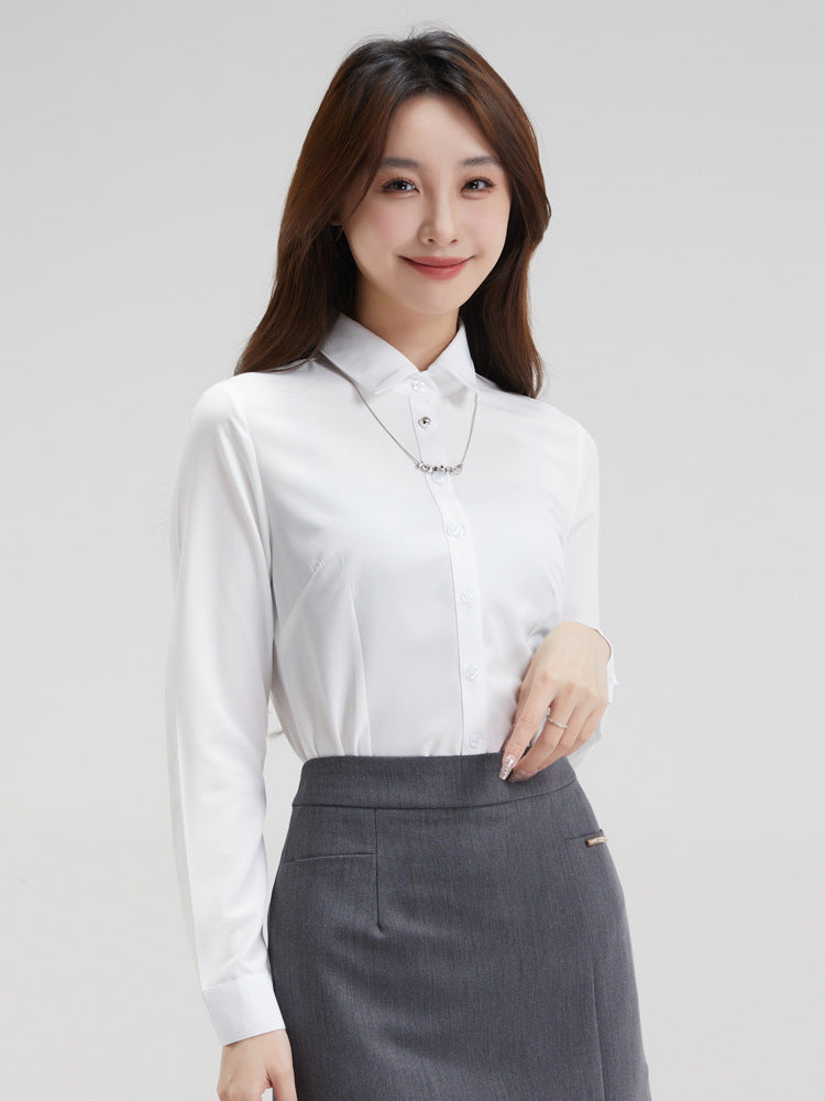 Summer New Women's Long-Sleeved Shirts, Feminine Commuting Slim Fashion Chiffon Shirts and Tops