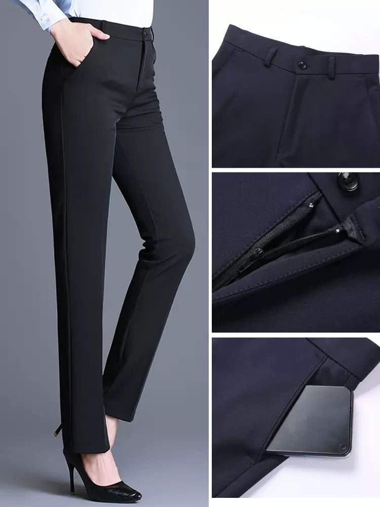 Trousers Women's Black Work Professional Straight-Leg Women's Pants High Waist Work Dress Pants Slim Look Suit Pants Draped Pants