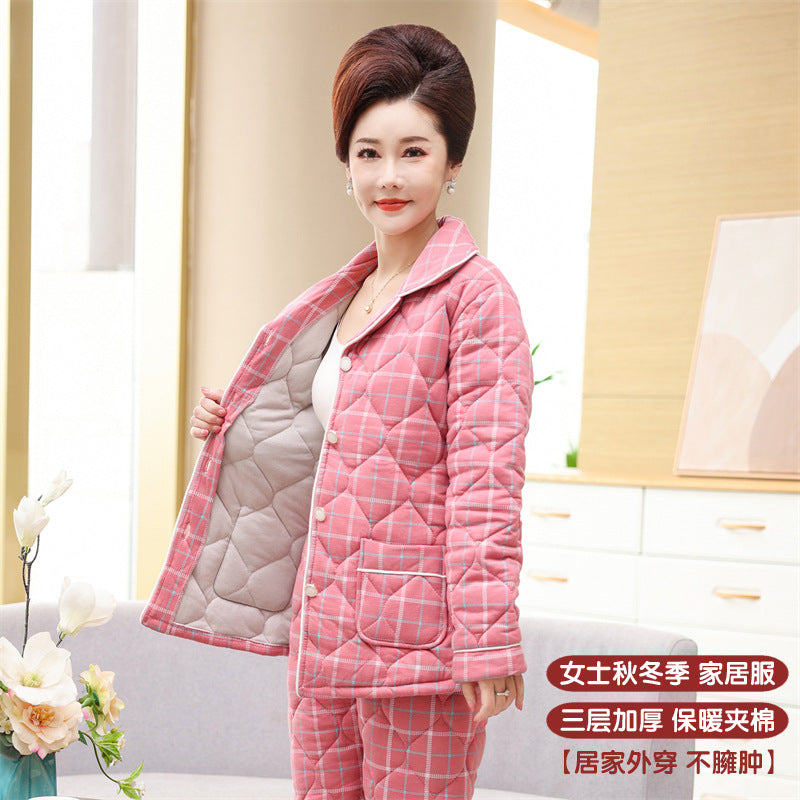 Sleeping beauty pajamas fall/winter women's cotton padded three-layer thick warm and cold-proof home clothes mother's day gift 08
