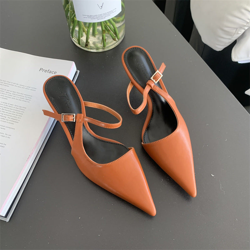 High Heels 2025 New Pointed One-line Buckle Shoes Stiletto Heel Retro Elegant Sexy Baotou Sandals