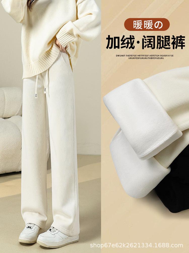 Plus velvet pants children autumn and winter 2024 new this year popular explosions black chenille wide leg pants narrow version straight pants
