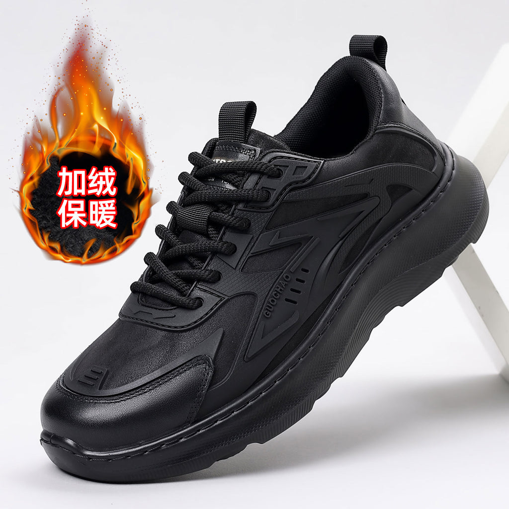 Winter Men's Shoes New Thick-Soled Sports Casual Leather Shoes Lace-Up Men's Casual Shoes Versatile Fleece-Lined Warm Shoes for Men