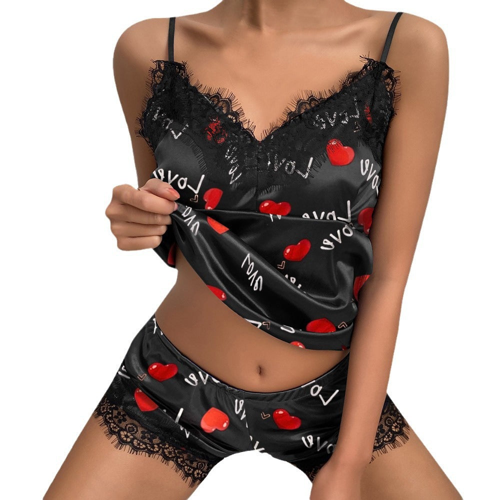 Women's Plus Size Sexy Pajamas Satin Two Piece Set Home Wear