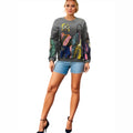 2023 Autumn and Winter Women's Warm Fleece-Lined Hoodless Round Neck Loose Printed Sweatshirt with 3D Printing