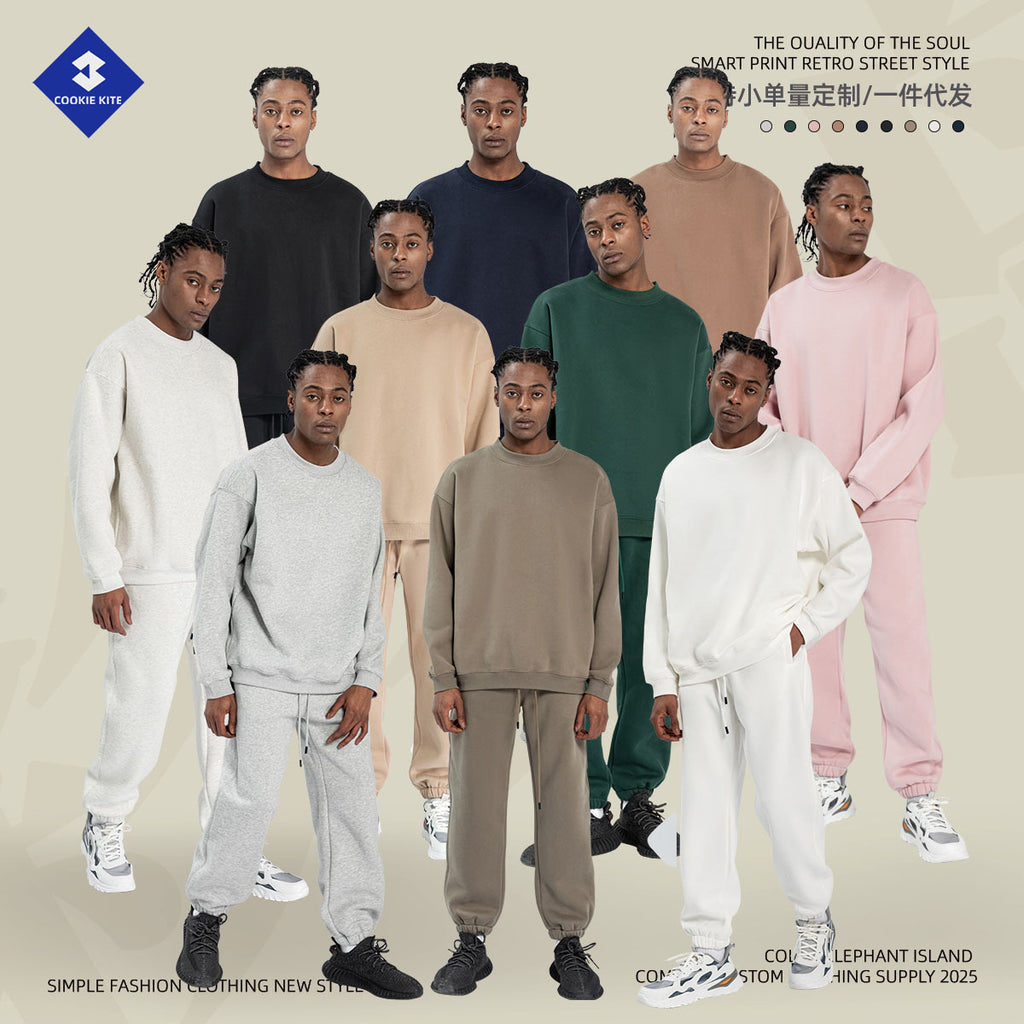 Cai Xiang Island Men's Clothing | 350g Fleece-Lined Crewneck Sweatshirt for Men, Oversized Autumn and Winter Style, Trendy Brand Loose Fit Men's Top.