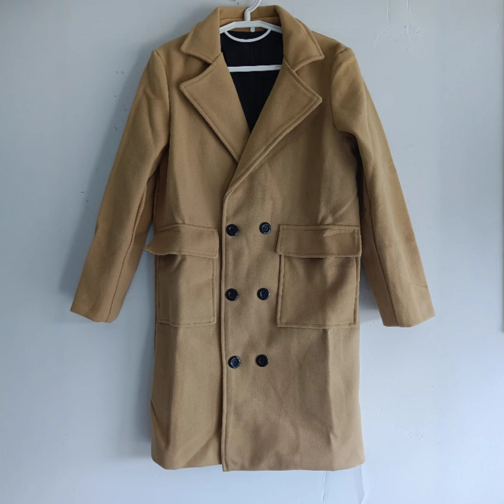 2024 autumn and winter new men's AliExpress double-breasted youth solid color leisure long foreign trade woolen coat men