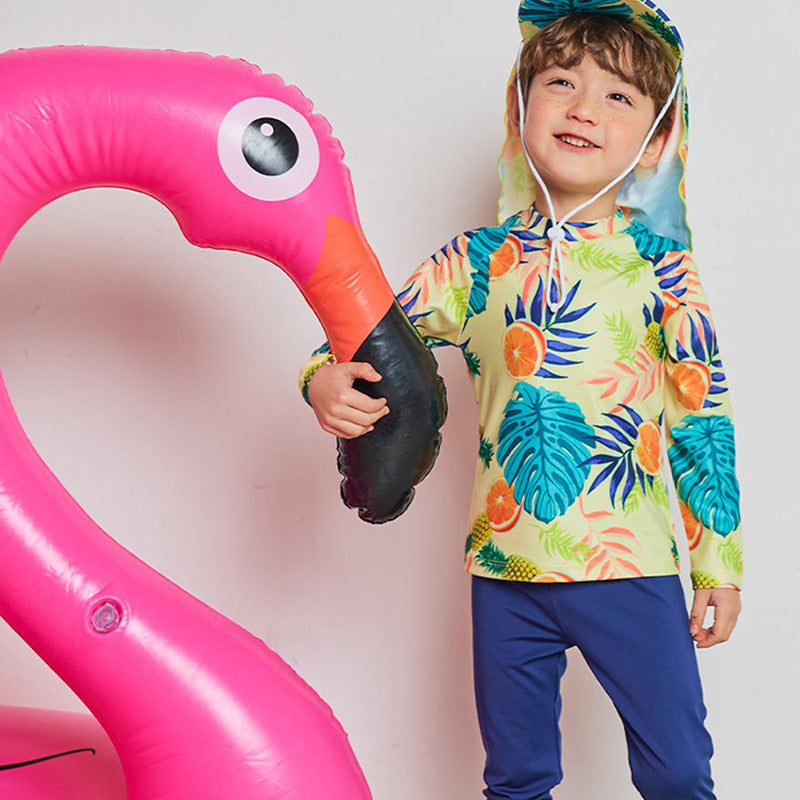 Children's Swimwear Boys' Baby Swimwear Split Beach Long Sleeve Sun Protection Swimwear Girls' Middle and Big Kids Swimwear Set