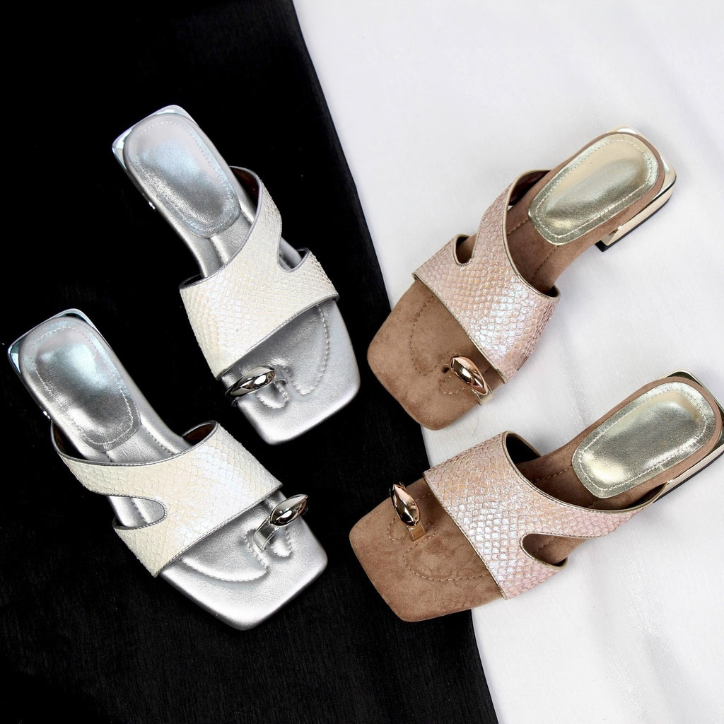 Niche Design Deep Sea Fish Skin Mermaid Fantasy High Heels Women's Summer Retro Square Toe Elegant Wedge Heel Flip-Flops