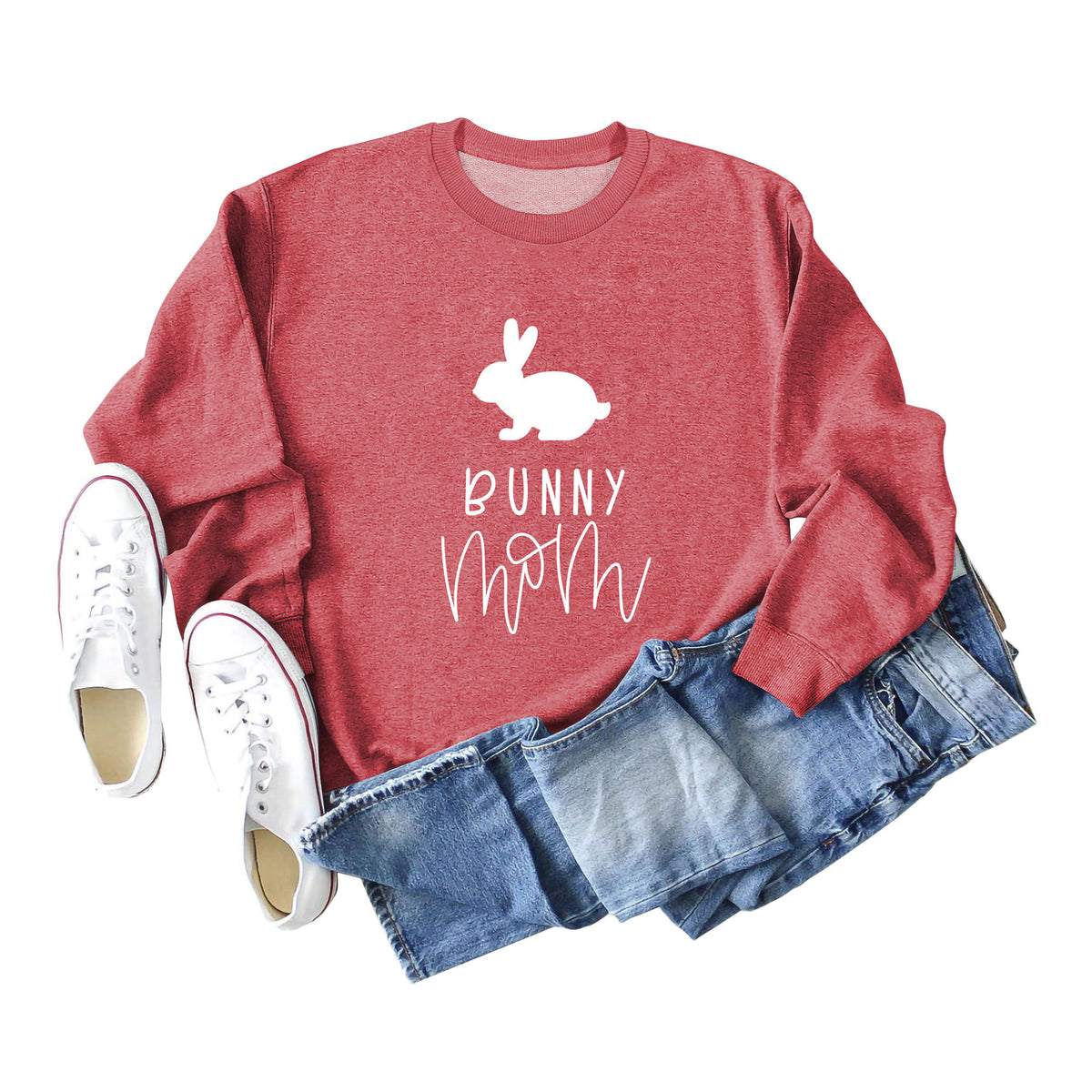 Amazon Cross-Border Export European and American Fashion Bunny Mom Fun Casual Women's Loose Long-Sleeved Round Neck Sweatshirt