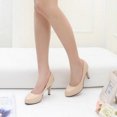 White High Heels, Feminine French Stiletto Heels, Shallow Mouth Waterproof Platform Round Toe Shoes, Red Patent Leather Professional Shoes for Women