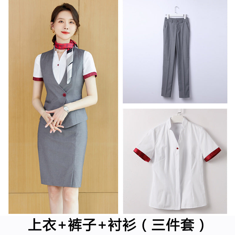 Stewardess uniform professional shirt Women's Spring temperament suit high-end hotel front desk reception work clothes beauty salon work clothes