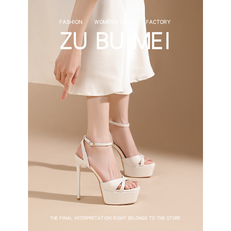 1488-6 Sexy Open-Toe Platform High Heels for Women with Square Toe and Stiletto Heels That Are Not Tiring for Feet and High-Heeled Sandals for Going Out