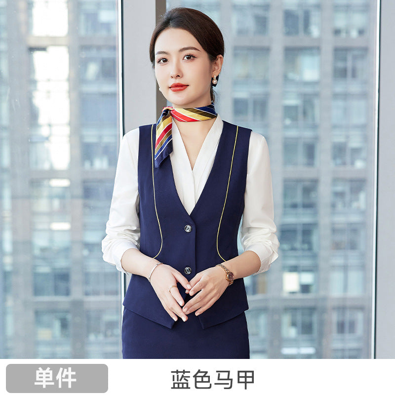 Professional vest suit female spring and summer stewardess uniform sales department hotel front desk jewelry shop beautician overalls