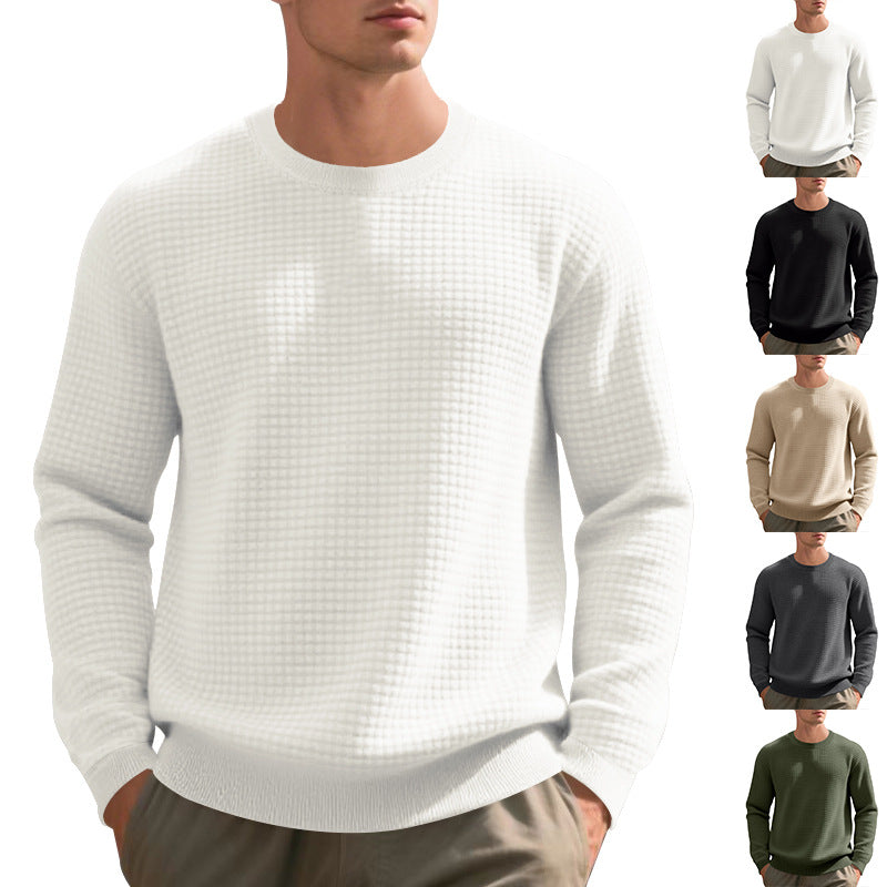 Cross-Border Independent Station American Hot-Selling Spring and Autumn Loose Casual Men's Simple Sports Jacquard Round Neck Long-Sleeved Sweatshirt