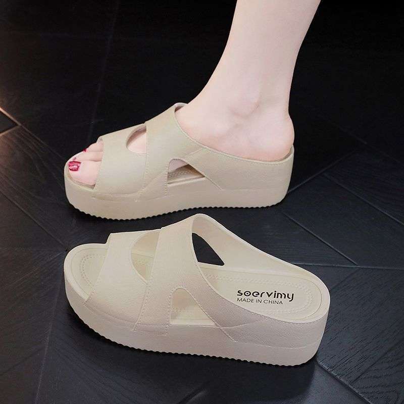 High-Heeled Slippers for Women to Wear in Summer, Ultra-Thick Soles, New Home Hot Style Wedge Heels, Platform Slippers, Non-Slip Plastic Sandals