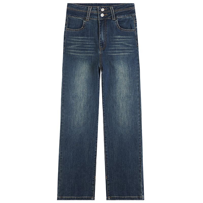 2024 Autumn and Winter New High Waist Double Buckle Slimming Stretch Narrow Straight Jeans for Women JEANS WOMEN