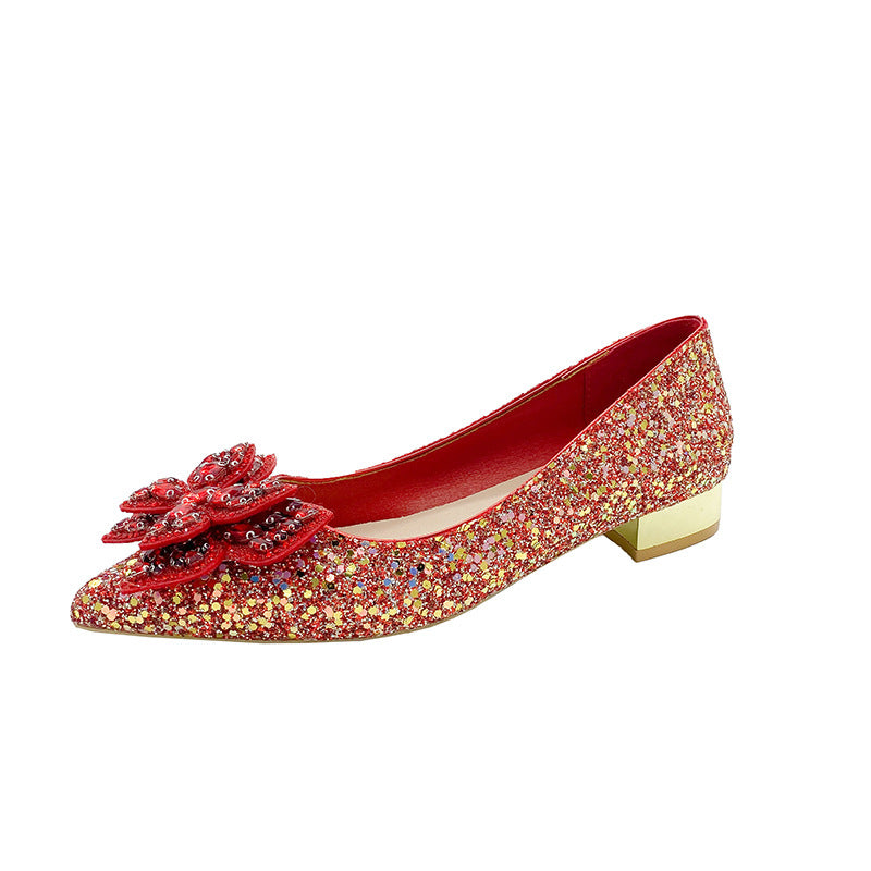 Crystal High Heels Women's Thick Heel French Style Elegant Bow plus size Rhinestone Sequin Single-layer Shoes Bridesmaid Shoes Xiuhe Wedding Shoes