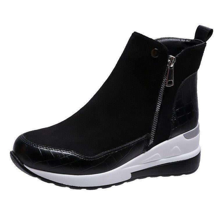 2026 New Large Size Boots for Women, Autumn Height-Increasing Short Boots, Korean Style Wedge Heel Student Side Zipper Sneakers for Women