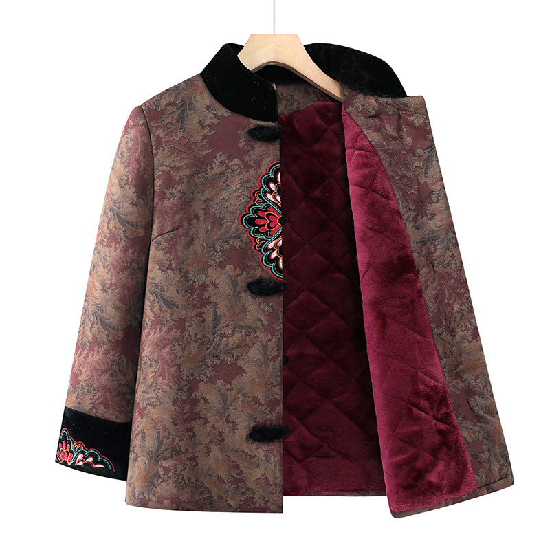 Grandma winter coat women's middle-aged and elderly cotton-padded jacket mother cotton-padded jacket fleece-lined thickened old lady autumn and winter clothes