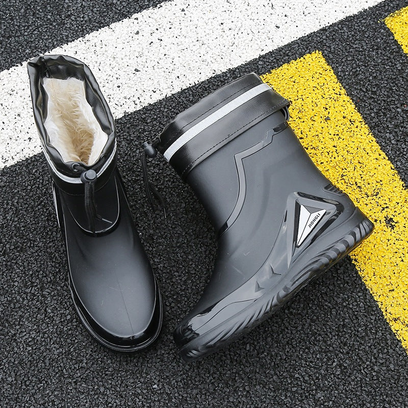 Rain Boots men's closed new waterproof shoes outdoor water boots kitchen non-slip work rubber shoes plus velvet cotton warm rain boots