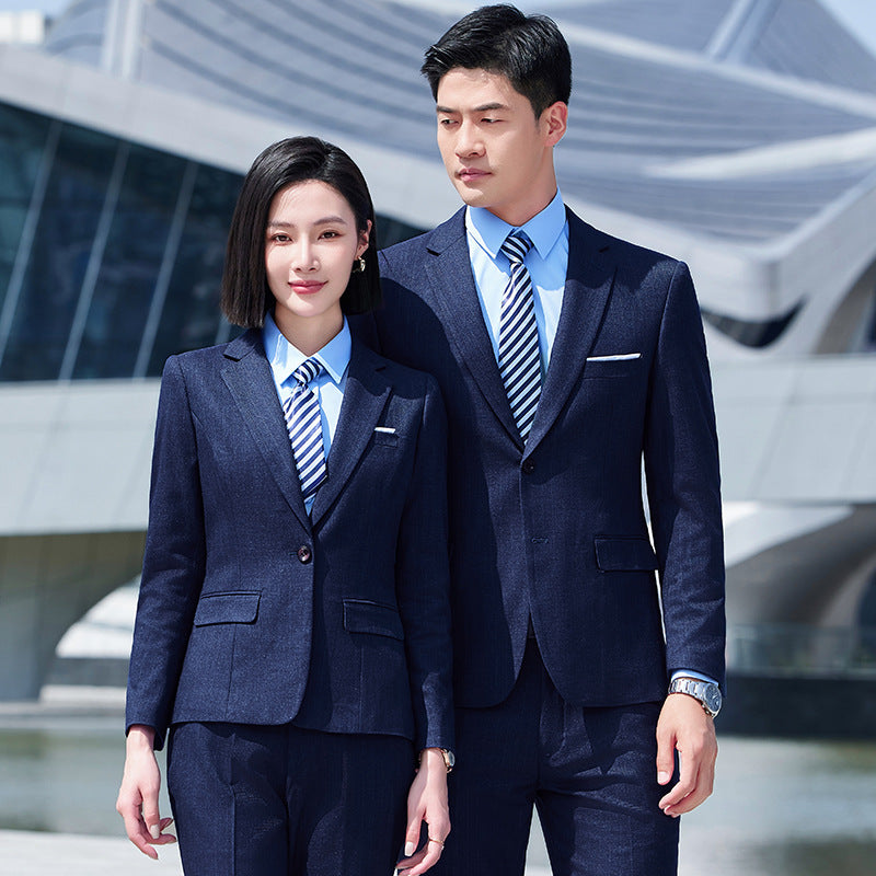 Thickened Elastic Stripe Suit Men's and Women's Same Style Advanced Sense Teachers' Business Wear Suit suit Civil Servant Work Clothes