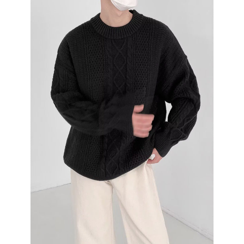 Solid Color Crewneck Sweater Men's Autumn and Winter New Fashionable Twists Crewneck Men's Half-high Neck Thickened Sweater Trendy
