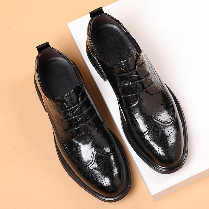 Men's leather shoes New genuine leather business formal wear men's shoes brogue carved wedding shoes Korean style British platform fashion shoes