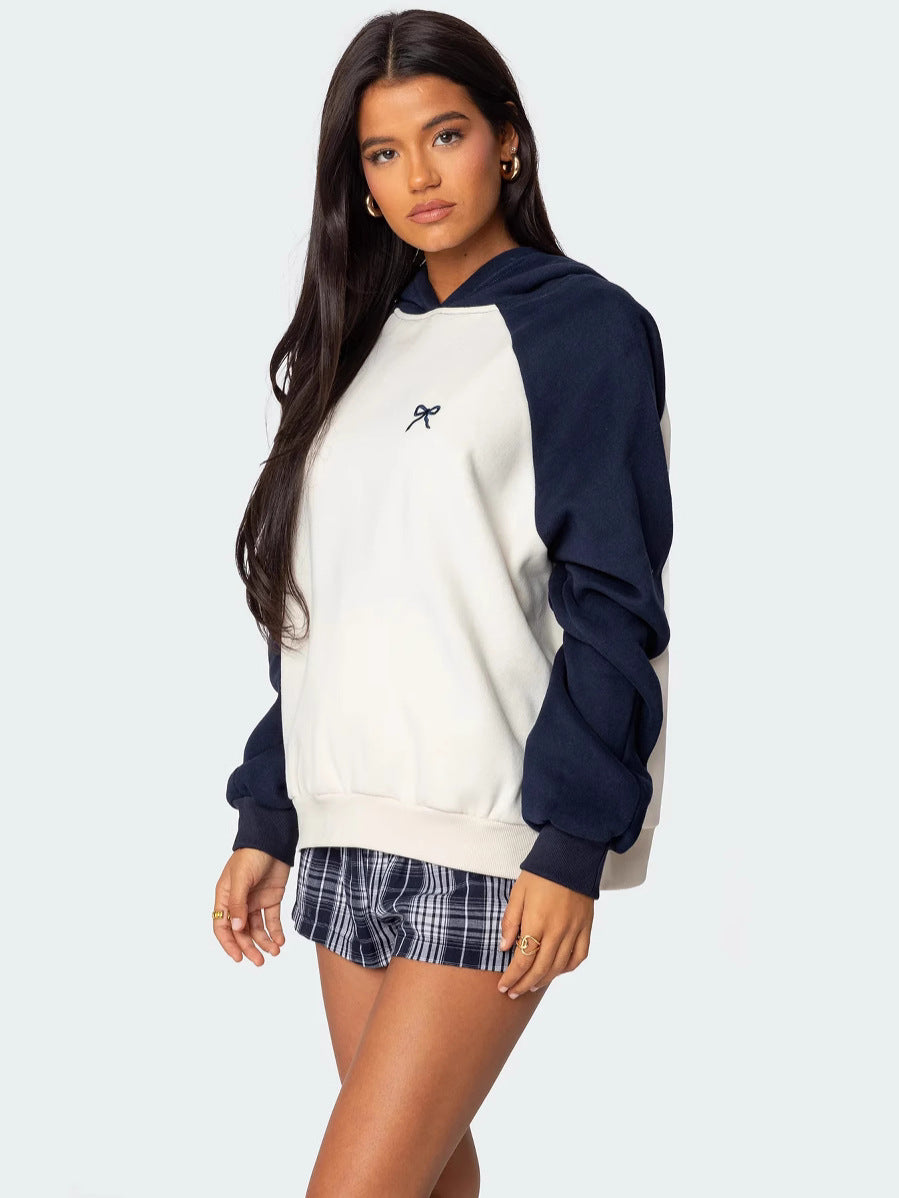 Amazon Women's Fashion New Hooded Women's Pullover Embroidered Rags Color Blocked Sweatshirt Y2K Sweatshirt