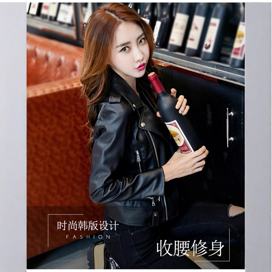 Leather Jacket for Women, Spring and Autumn, Short Korean Style, Slim Fit, Black Pu Small Jacket, Biker Leather Jacket, Plus Size, Fashionable and Versatile
