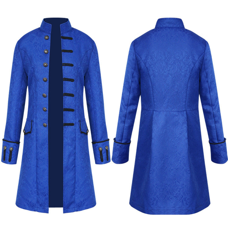 Men's coat Amazon European and American style medieval clothing coat jacket windbreaker long retro stand collar performance clothing