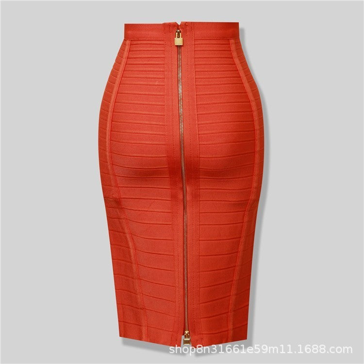 Bandage Skirt Stripesd Zipper Double-Open Sexy High-Waist Hip Skirt Skirt