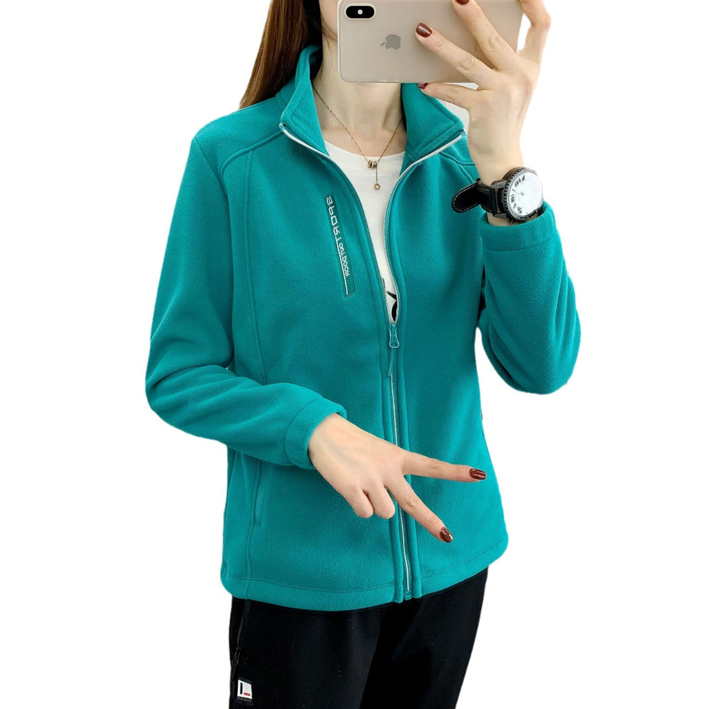 Spring and Autumn Fleece Clothes Women's Outdoor Warm Breathable Cardigan Vertical Collar Slimming Polar Fleece Jacket for Men's Climbing Cross-border Special
