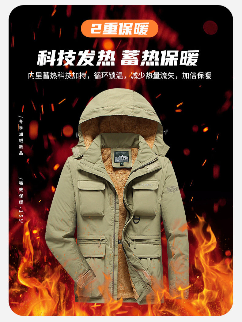 Removable Sleeve Cotton-padded Clothes Men's plus size Coat Men's Winter Warm Multi-pocket Work Coat Charge Cotton-padded Jacket Men's