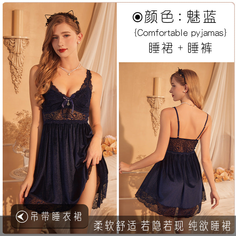 Sexy Pajamas, Temptation, Pure Desire, High-End Push-Up Nightgown, Women's Summer Plus Size Fat mm Sexy Intimates Passion Suit