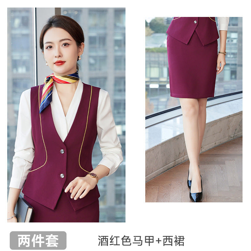 Professional vest suit female spring and summer stewardess uniform sales department hotel front desk jewelry shop beautician overalls