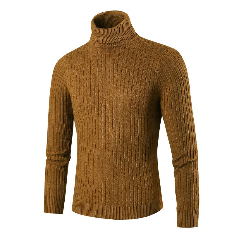 Foreign Trade 2024 New Men's Turtleneck Sweater Men's Autumn and Winter Simple Twist Knitted Shirt Inner Base Shirt Men's Top