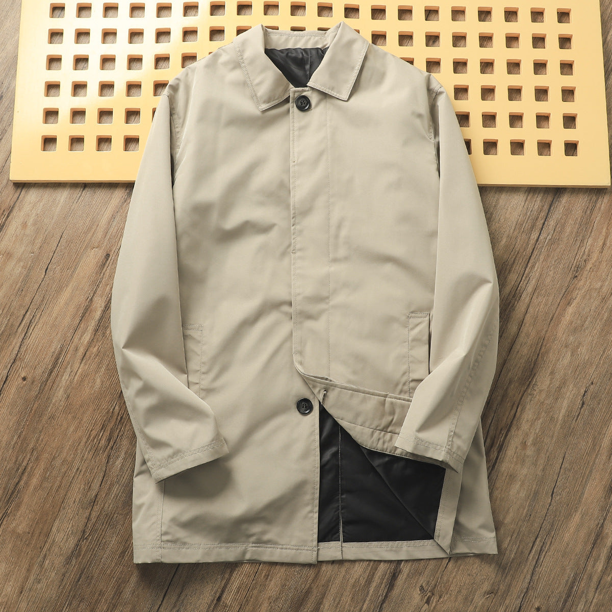 Island Country Quality! Spring Men's Pure Color Casual Lapel Mid-Length Windbreaker Jacket Youth Handsome and Versatile