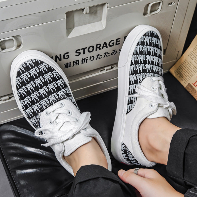 Autumn New Low-Top Men's Shoes, Breathable Canvas Shoes, Trendy Versatile Letter Sneakers, Couple Casual Shoes Wholesale