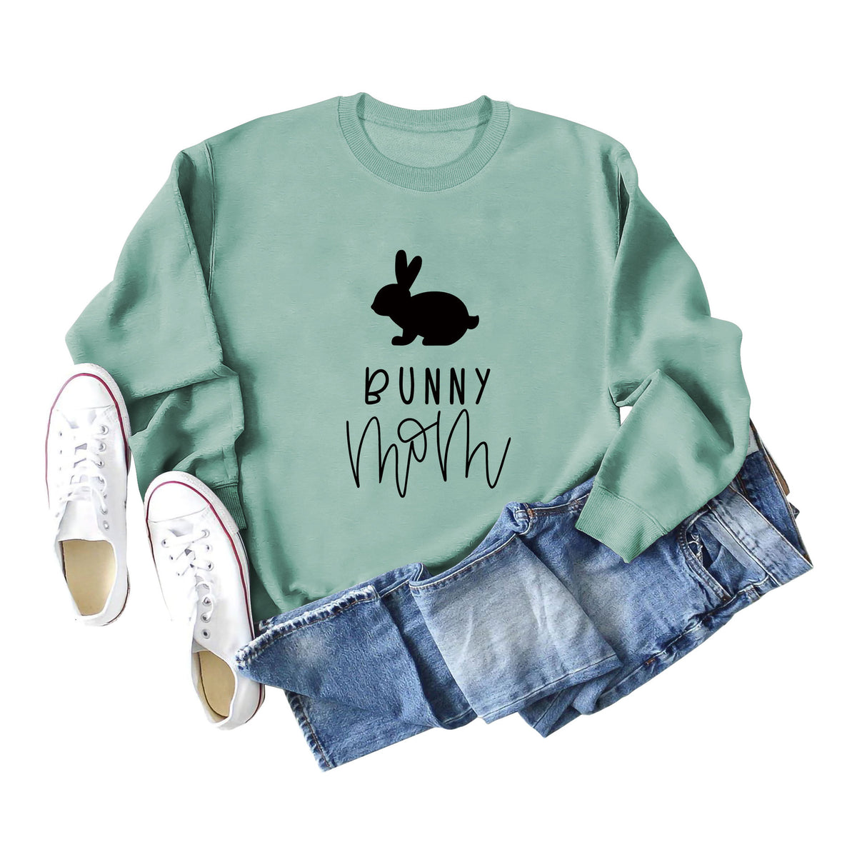 Amazon Cross-Border Export European and American Fashion Bunny Mom Fun Casual Women's Loose Long-Sleeved Round Neck Sweatshirt