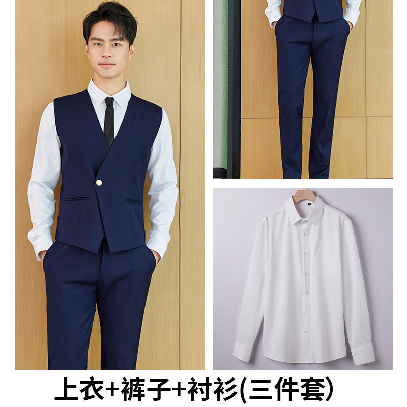 Gray vest suit men and women with the same style spring and autumn temperament hotel front desk overalls business attire vest sales tooling